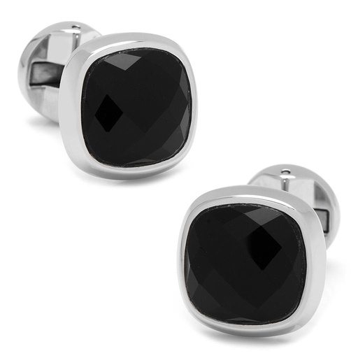 [CU.CUFF.0027506] Faceted Onyx Cushion Cufflinks