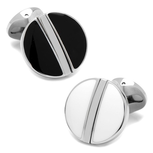 [CU.CUFF.0027509] Stainless Steel Reversible Black & White Cufflinks