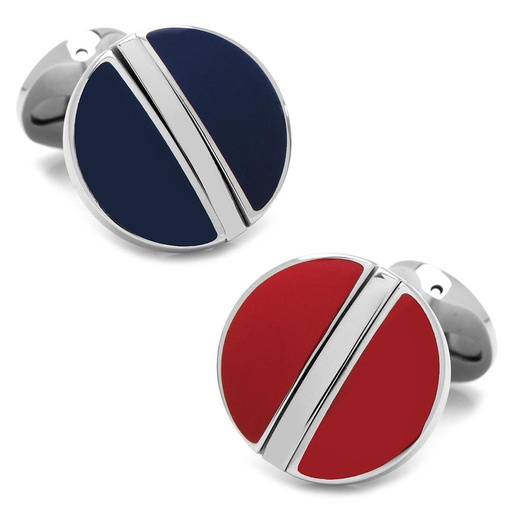 [CU.CUFF.0027510] Stainless Steel Reversible Blue & Red Cufflinks