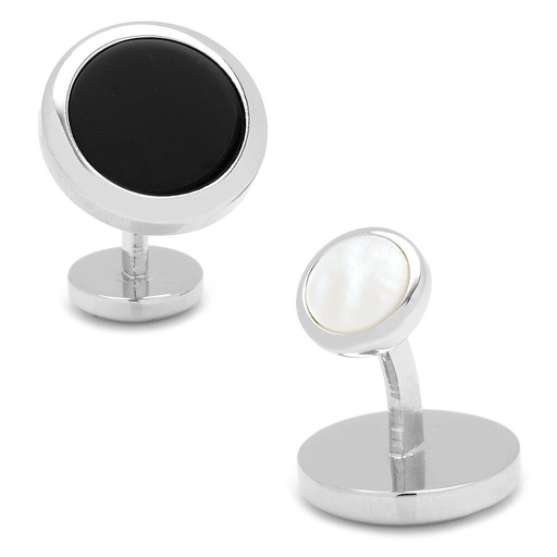 [CU.CUFF.0027515] Double Sided Onyx Round Beveled Cufflinks