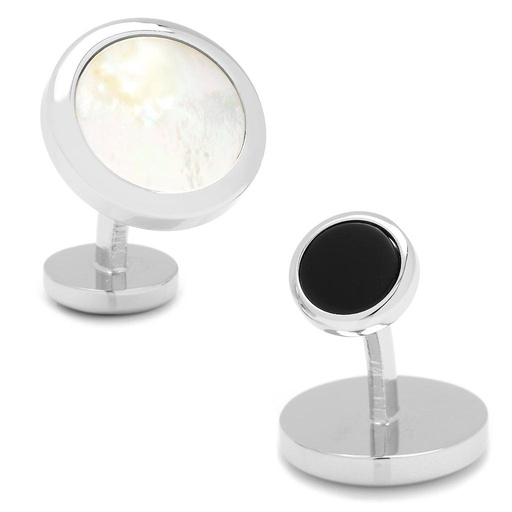 [CU.CUFF.0027516] Double Sided Mother Of Pearl Round Beveled Cufflinks