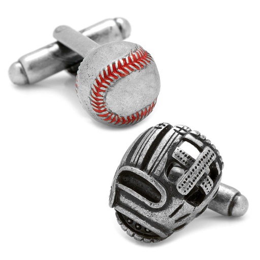 [CU.CUFF.0027554] Baseball & Glove Antique Silver Cufflinks