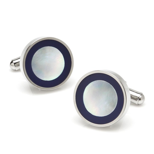 [CU.CUFF.0027688] Navy Rim Mop Round Stainless Steel Cufflinks