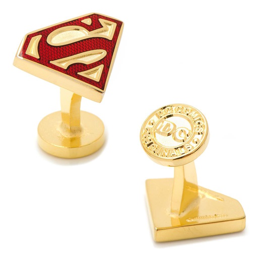 [CU.CUFF.0027700] Gold Enamel Superman Shield Cufflinks