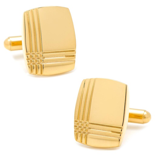 [CU.CUFF.0027849] Stainless Steel Gold Tartan Plaid Cufflinks