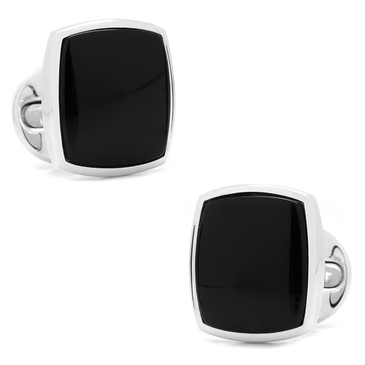 [CU.CUFF.0027854] Sterling Silver Classic Cushion Onyx Cufflinks
