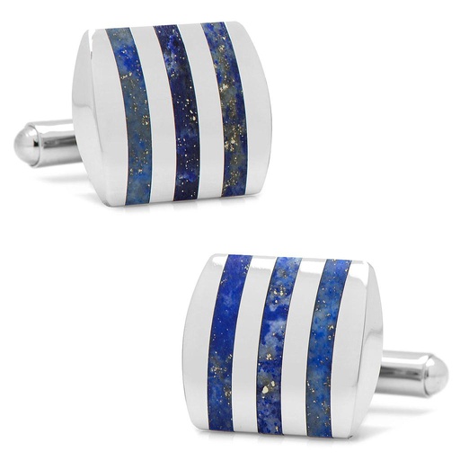 [CU.CUFF.0027858] Stainless Steel Striped Lapis Cufflinks