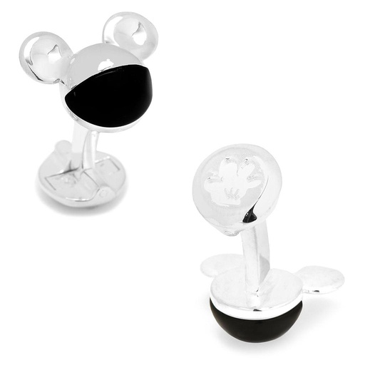 [CU.CUFF.0028008] 3d Silver & Onyx Mickey Mouse Cufflinks