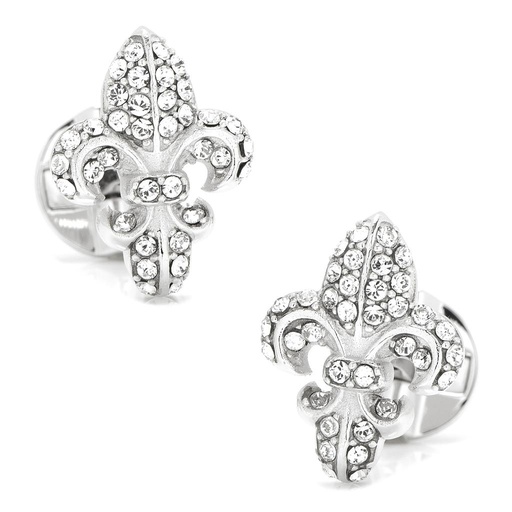 [CU.CUFF.0028054] Sterling Silver Swarovski Pave Fleur De Lis Cufflinks