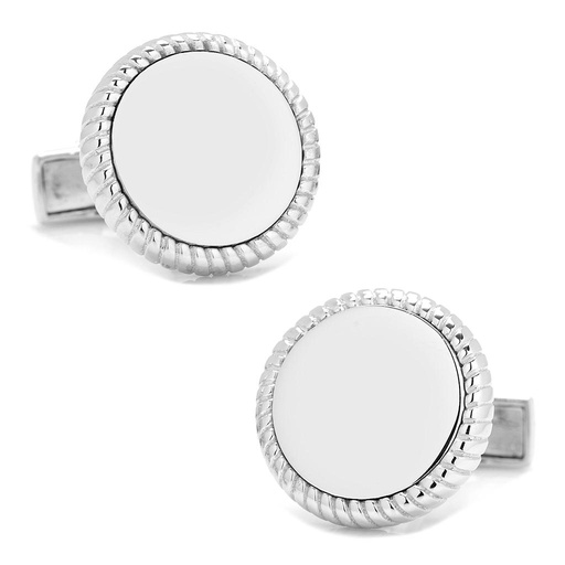 [CU.CUFF.0028083] Sterling Silver Rope Border Engravable Round Cufflinks
