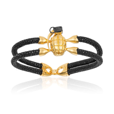 [DA.BRAC.0049387] Double Bone Black Stingray Bracelet Yellow Grenade
