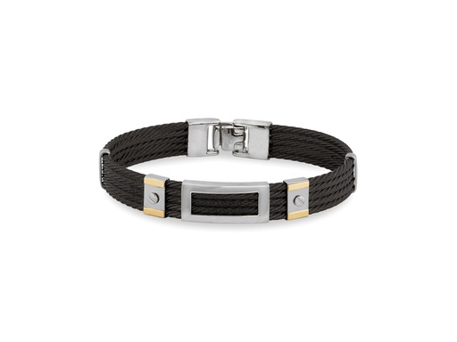 [AL.FASH.0049503] Men's Bangle Bracelet Black Cable 18k Yellow Gold & Stainless Steel