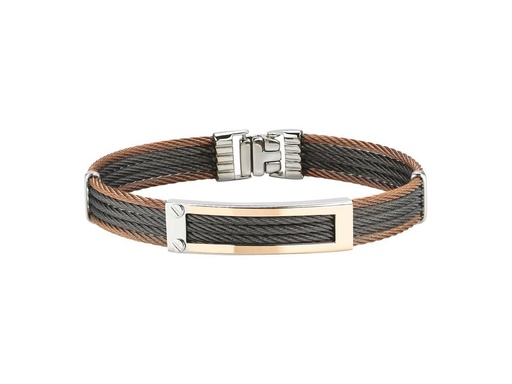 [AL.FASH.0049508] Bronze & Black Cable Bracelet With 18k Yellow Gold Open Rectangular Station