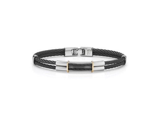 [AL.FASH.0049512] Men's Black Bangle Cable Bracelet 18k Yellow Gold & Stainless Steel