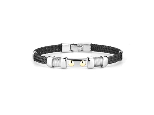 [AL.FASH.0049524] Men's Black Cable Bracelet 18k Yellow Gold & Stainless Steel