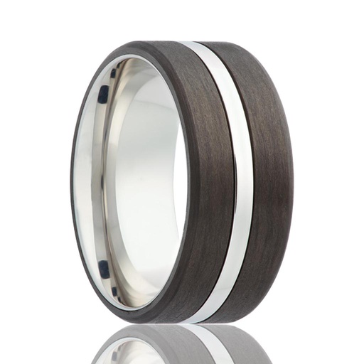 [HE.WEDD.0049786] 8mm Cobalt & Carbon Fiber Wedding Band