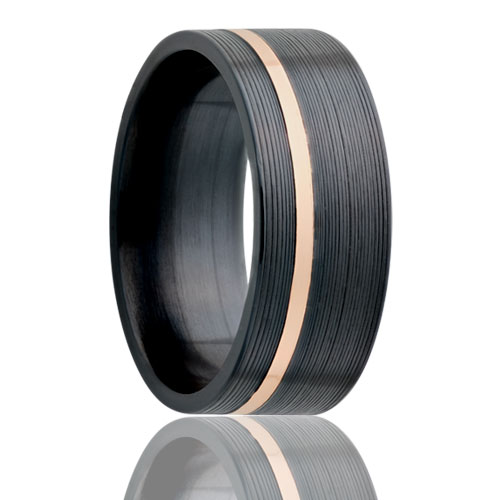 [HE.WEDD.0049787] 8mm Zirconium Pipe Cut 14k Offset Rose Gold Inlay Machine Finish Wedding Band