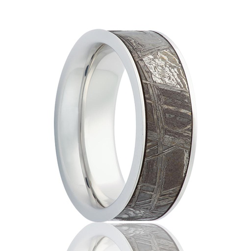 Zirconium Pipe Cut Gibeon Meteorite Inlay Wedding Band