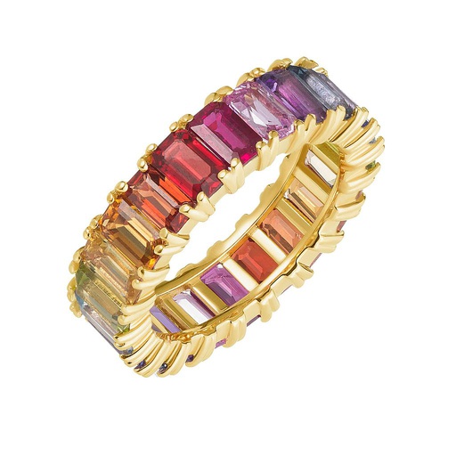 Rainbow Emerald Cut Eternity Band