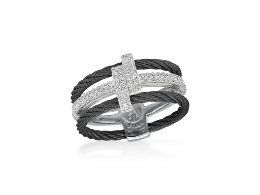 Black Dual Cable Opulence Ring With 18k White Gold & Diamonds