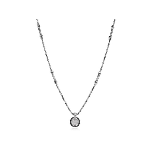 [AL.FASH.0049924] Black & Grey Chain Expressions Scattered Necklace With 14k White Gold & Diamonds