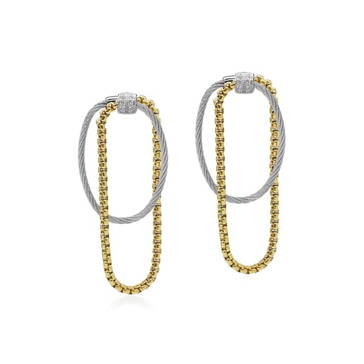 [AL.FASH.0049925] Grey Cable & Yellow Chain Earrings With 18k White Gold & Diamonds