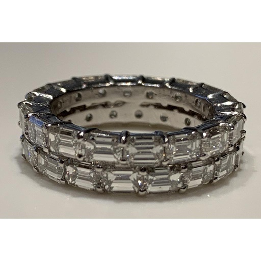 [R .WEDD.0049962] Platinum 2 Row Horizontal Emerald Cut Eternity Band
