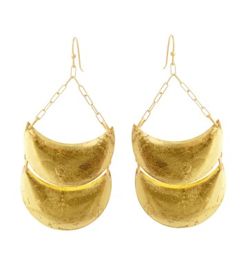 [EV.FASH.0050040] Double Crescent Gold Earrings 3inch Drop