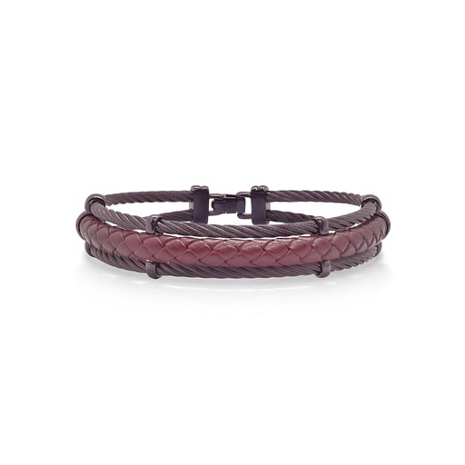 [AL.FASH.0050124] Burgundy Cable & Burgundy Leather Bracelet