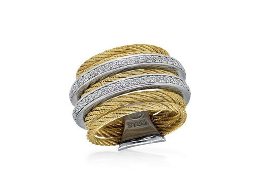 [AL.FASH.0050137] Yellow 7 Row Cable Ring With Dual Rows Of 18k White Gold & Diamonds