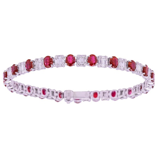 [DS.GEMS.0050449] 18k White Gold Oval Ruby & Diamond Cluster Bracelet