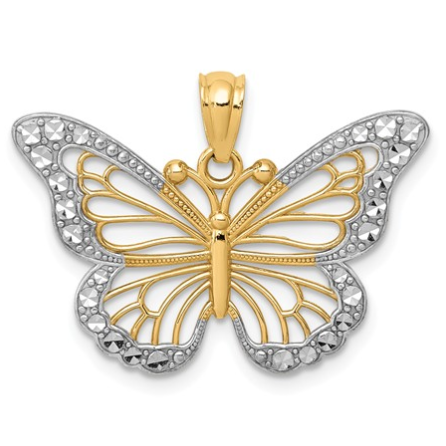 [QU.GOLD.0050456] 14k & Rhodium Diamond-Cut Polished Open Butterfly Pendant