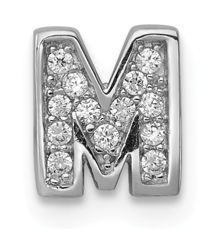 [QU.FASH.0050460] Sterling Silver Rhodium Plated Cz Letter M Slide Charm