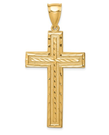 [QU.GOLD.0050463] 14k Diamond-Cut Cross Pendant