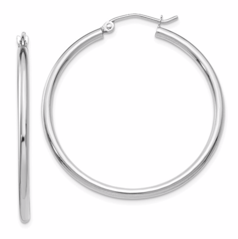 [QU.GOLD.0050540] 14k White Gold Polished 2mm Tube Hoop Earrings