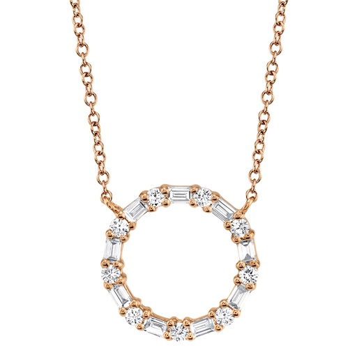 0.29ct 14k Diamond Baguette Oval Necklace