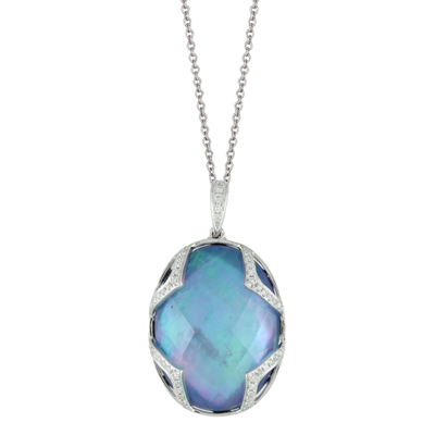 [DO.DIAM.0050712] 18k Diamond Pendant With White Topaz Over White Mother Of Pearl Over Lapis As Triplet