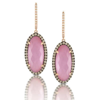 [DO.DIAM.0050715] Diamond Earring With Brown & White Diamond With Amethyst Over Pink Mother Of Pearl