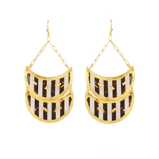 [EV.FASH.0051271] Black & White Double Crescent Earrings