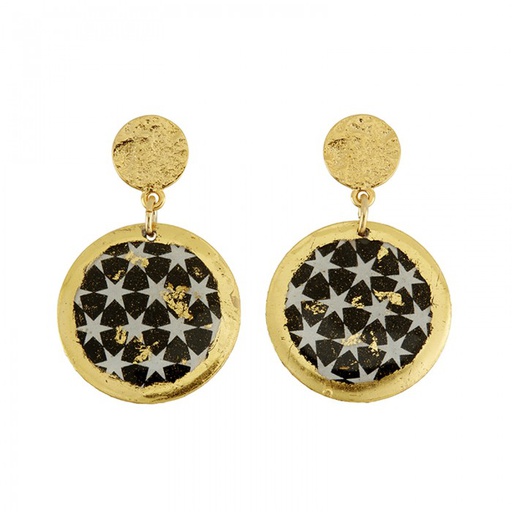 [EV.FASH.0051278] Black & White Stars Disc Earrings