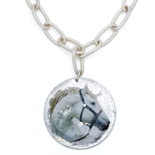 [EV.FASH.0051373] White Horse Pendant - Silver