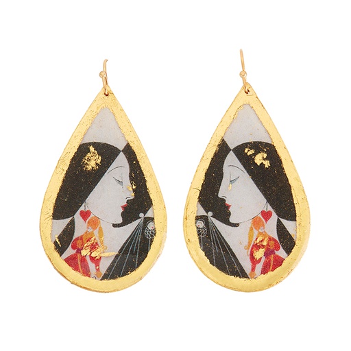 [EV.FASH.0051433] Erté B&w Dolls Teardrop Earrings