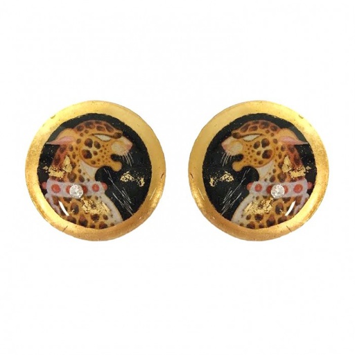 [EV.FASH.0051434] Erté Leopard Stud Earrings