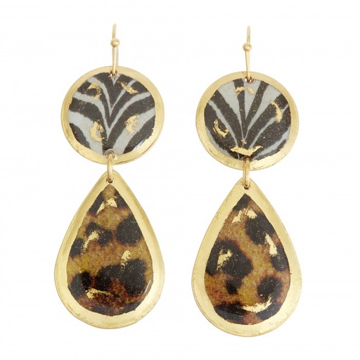 [EV.FASH.0051745] Zebra-Leopard Mini Teardrop Earrings