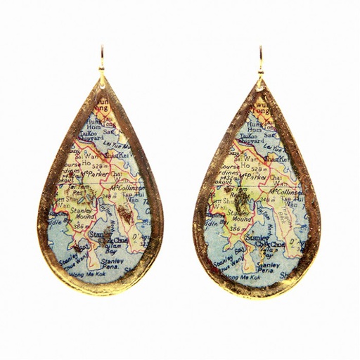 [EV.FASH.0051836] Hong Kong Map Teardrop Earrings