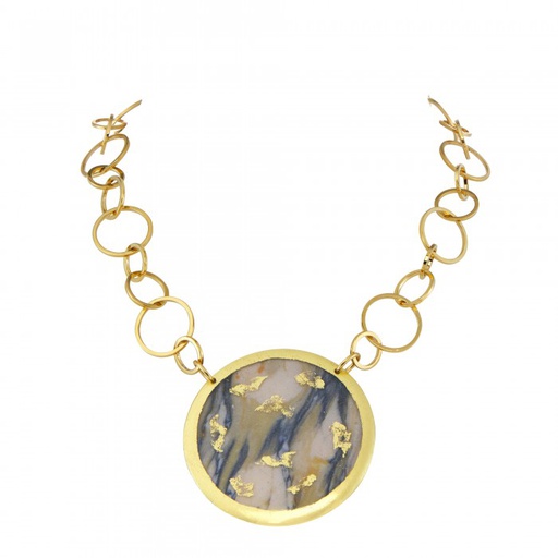 [EV.FASH.0052091] Marble & Bronze - Blue & White Double Sided Pendant