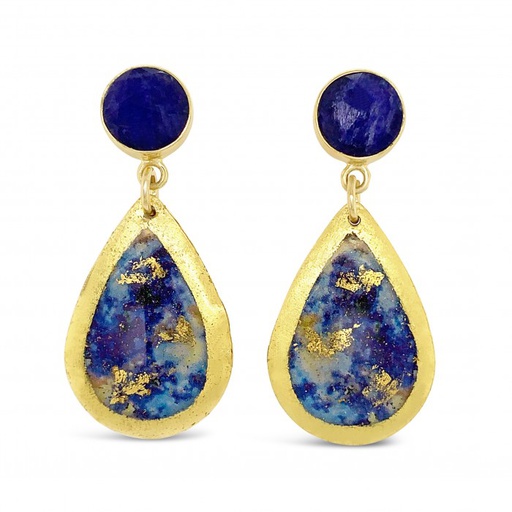 [EV.FASH.0052101] Lapis Small Teardrop Earrings With Sapphire Post