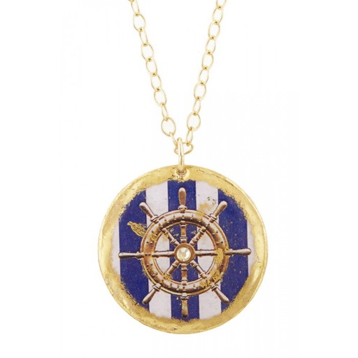[EV.FASH.0052714] Ship’s Wheel Blue Stripe Pendant