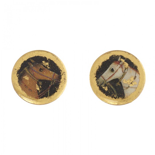 [EV.FASH.0052719] Raj Horse Stud Earrings - 0.75 In