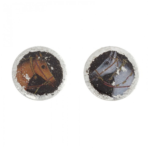 [EV.FASH.0052720] Raj Horse Silver Stud Earrings - 0.75 In